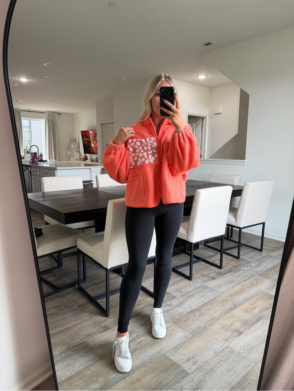 These three orange floral Sherpa sweater jacket